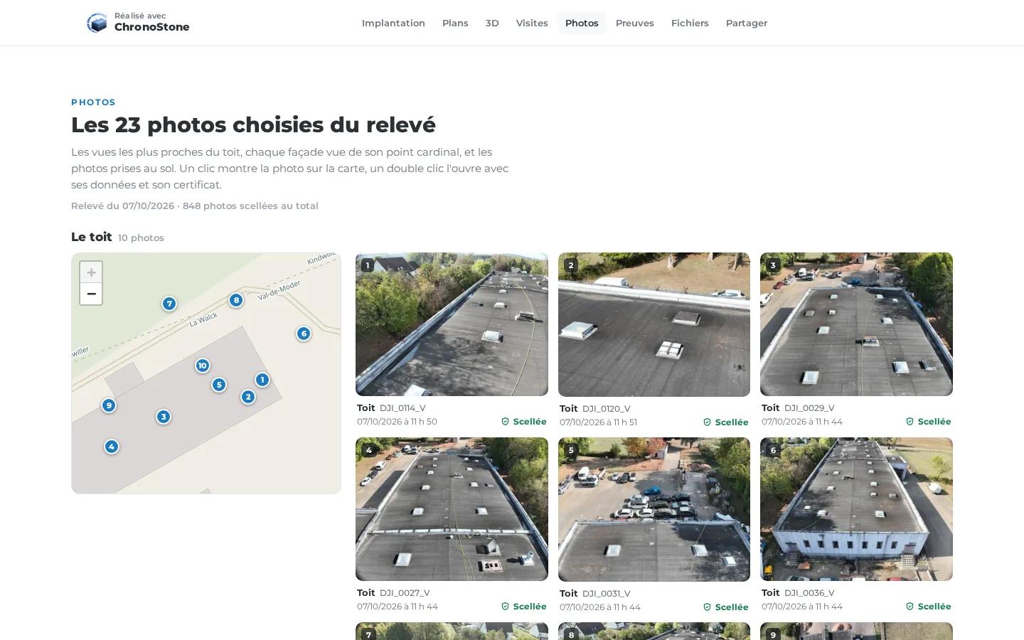 Photos choisies du relevé avec plan des points