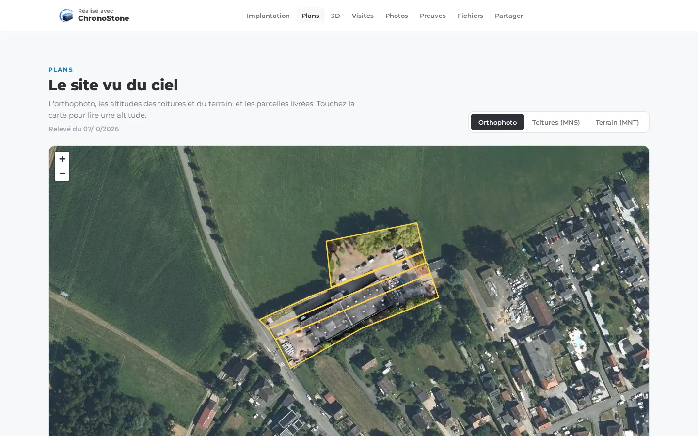 Plans du site vus du ciel, orthophoto et parcelles